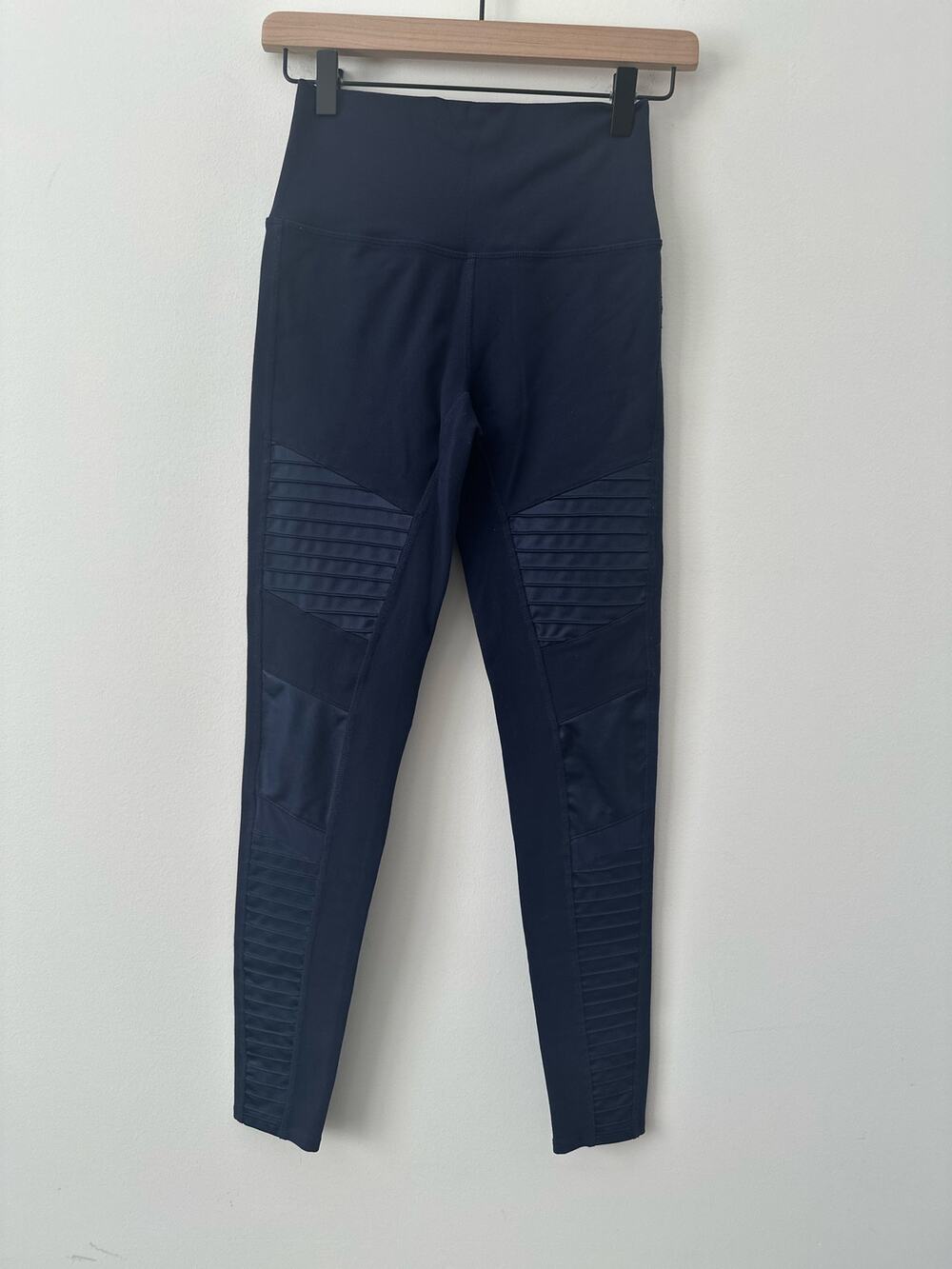 Alo Yoga Moto Leggings Women's Medium Navy Blue High Waist Pocket Compression